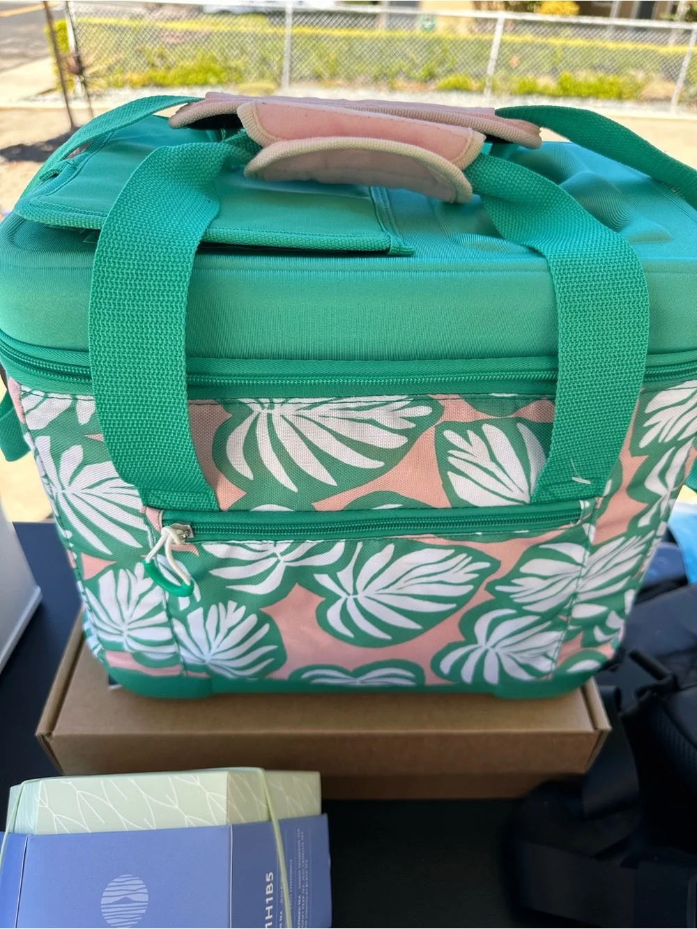 Green and Pink Tropical Print Soft Cooler Tote Bag